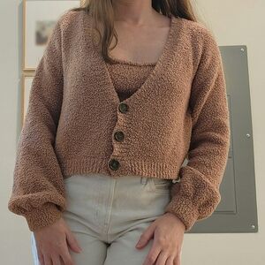 Teddy Button-Up Sweater And Tank Set